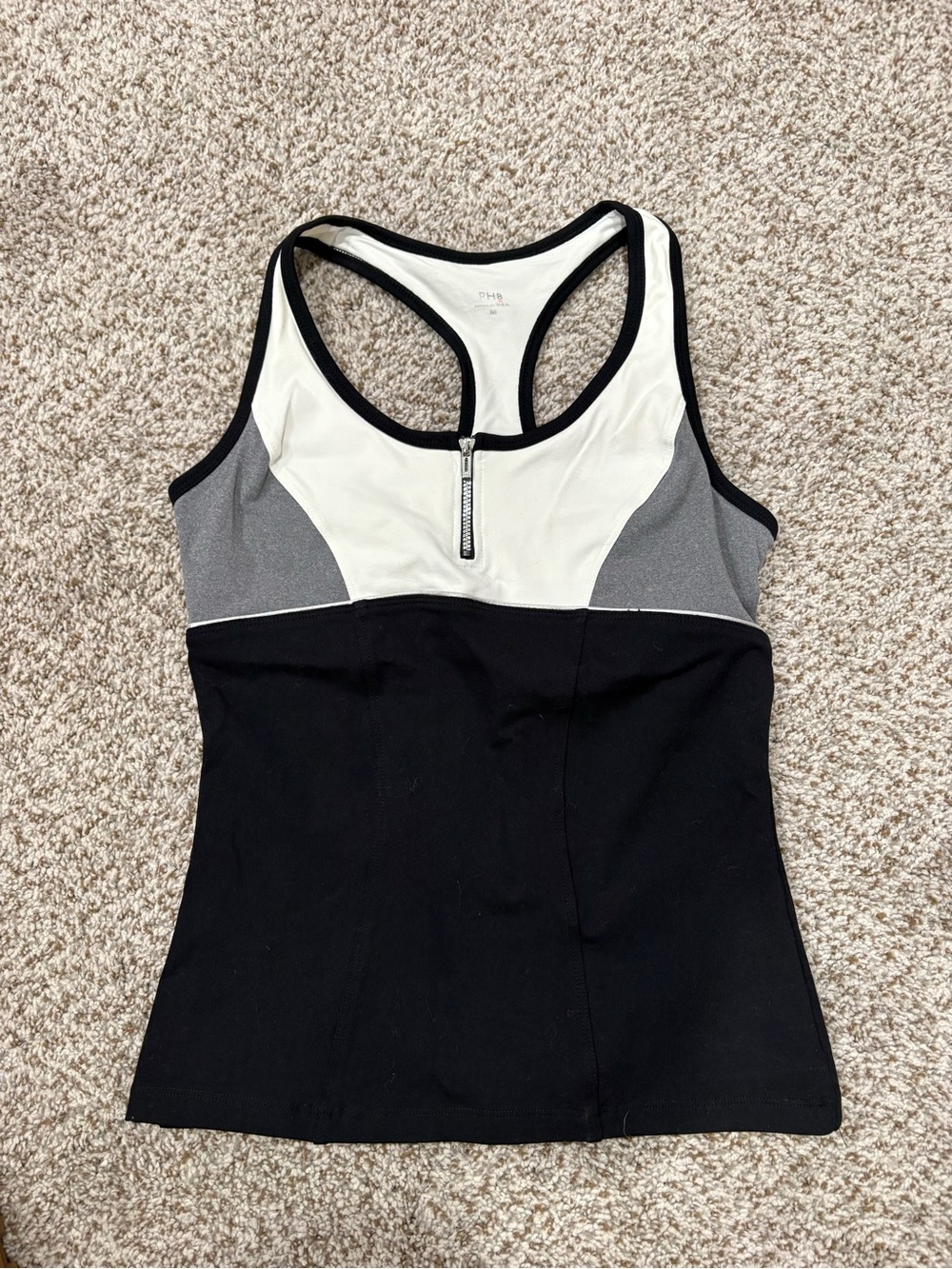 Colorblock Racerback Zip Tank Top - Black/White/Gray
